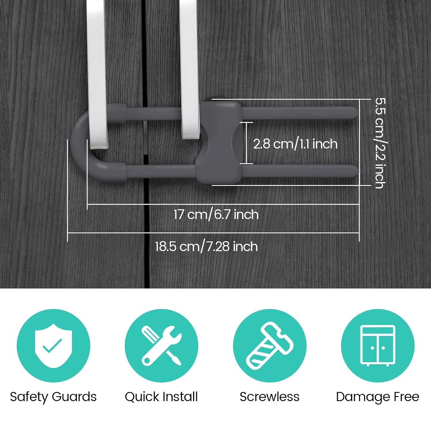 10 Pieces Cabinet Locks for Babies, U-Shaped Proofing Drawers Safety Child Locks Adjustable, Easy to Use Childproof Latch for Knob Handle on Kitchen Door Storage Cupboard Closet Dresser (White) - Image 3
